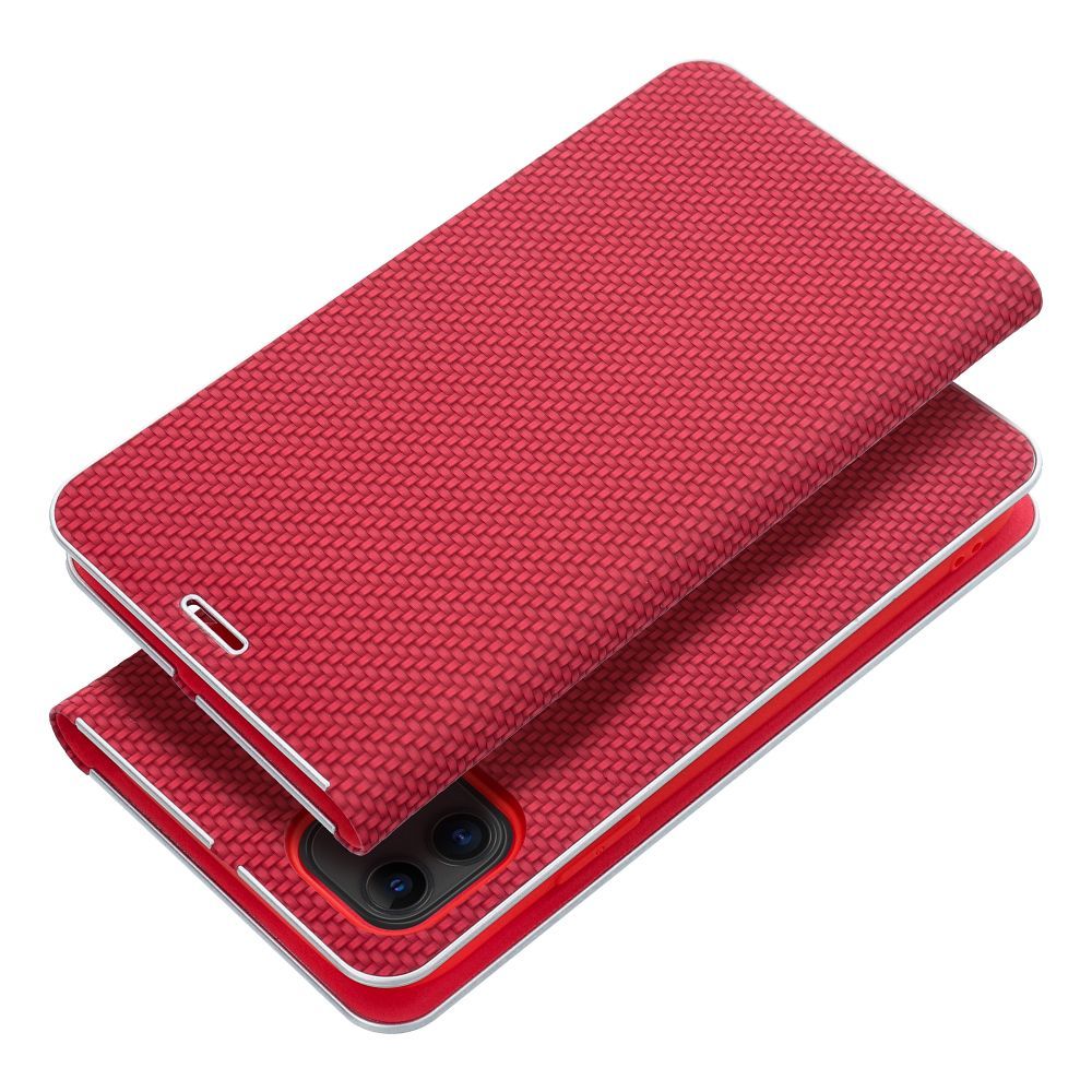 Husa Luna Book Carbon Flip pentru iPhone 16 Plus Rosu