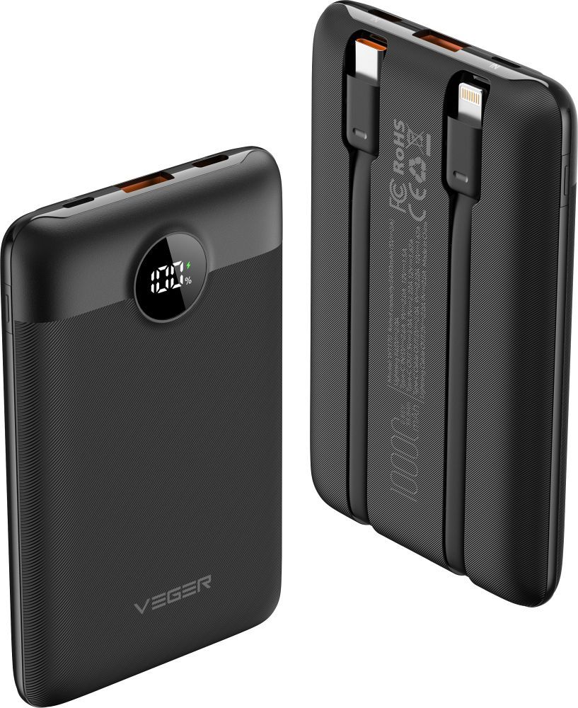 Cablu Veger Acumulator extern C11 (W1170) PD Qc3.0 2A 22,5W 10000 Mah cu Built-in USB C / Lightning Negru