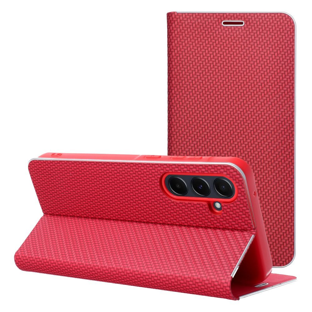 Husa Luna Book Carbon Flip pentru Samsung S25 FE Rosu