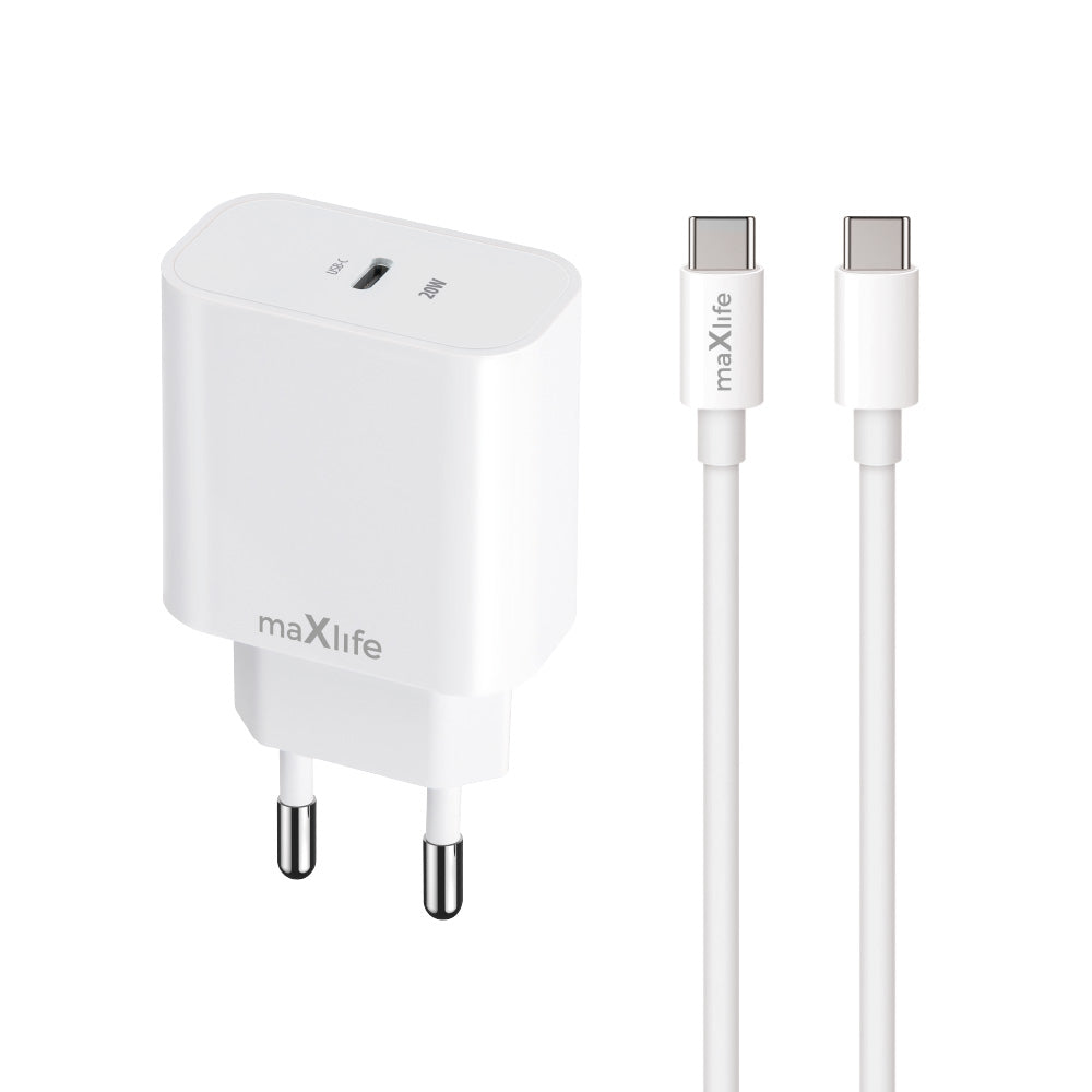 Cablu Maxlife Mxtc-06-20c PD QC Incarcator 1x Usb-c 20W Alb + Usb-c - Usb-c 20W