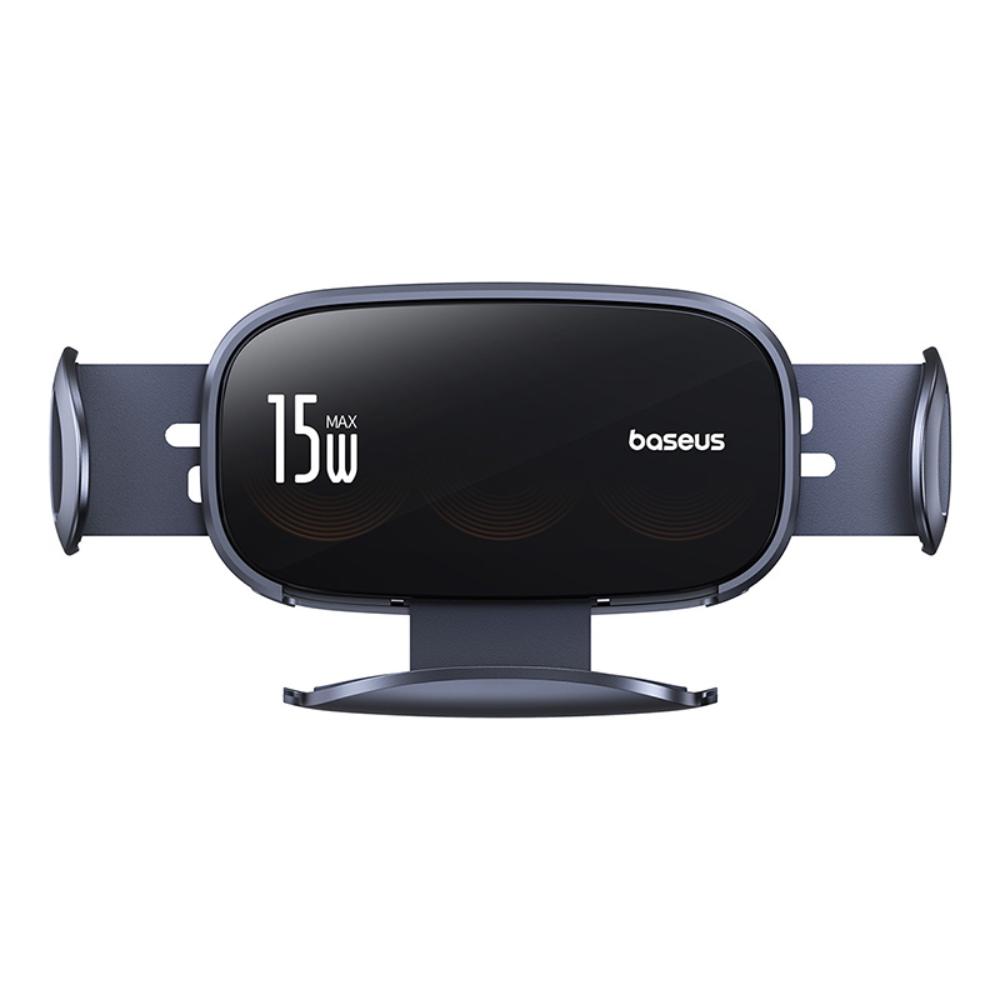 Suport auto electric Baseus LightChaser Series cu încărcare wireless triple‑coil, negru