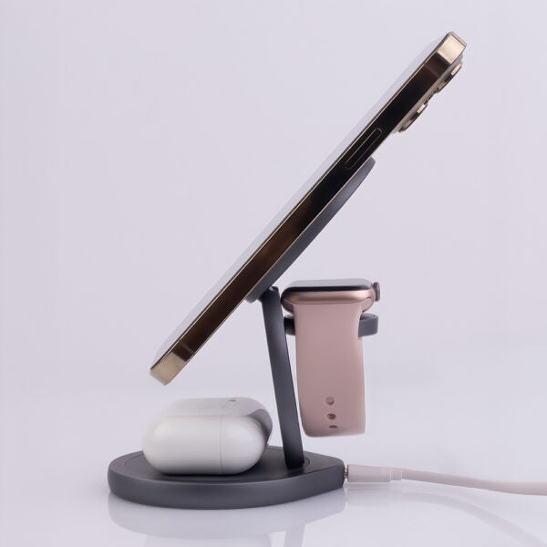 Încărcător wireless magnetic Forever MAWC‑200 15W gri 3‑în‑1