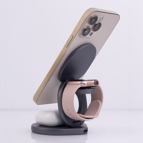 Încărcător wireless magnetic Forever MAWC‑200 15W gri 3‑în‑1