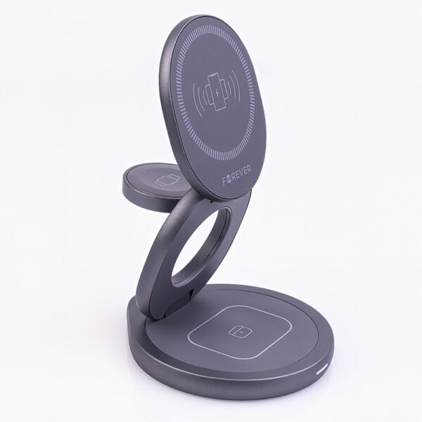 Încărcător wireless magnetic Forever MAWC‑200 15W gri 3‑în‑1
