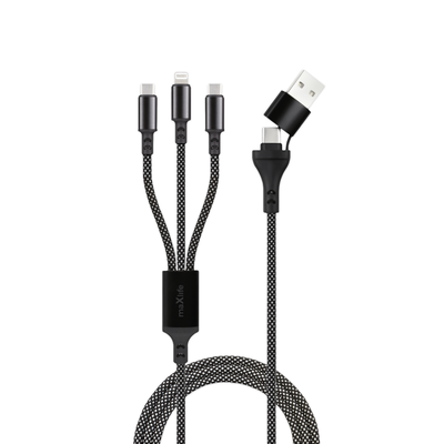 Cablu Maxlife Allin1 USB + Usb-c - Lightning + 2x Usb-c 1,0 M 66W Negru