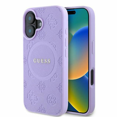 Husa Guess pentru iPhone 16 6,1" Mov Hardcase Saffiano Peony Classic Logo Magsafe