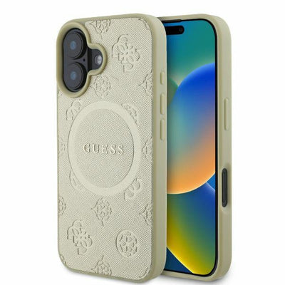 Husa Guess pentru iPhone 16 6,1" Auriu Hardcase Saffiano Peony Classic Logo Magsafe