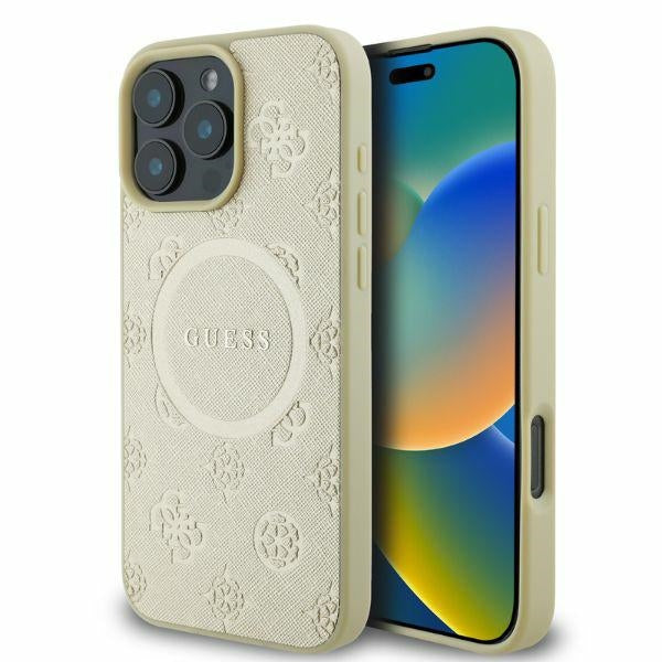 Husa Guess pentru iPhone 16 Pro 6,3" Auriu Hardcase Saffiano Peony Classic Logo Magsafe
