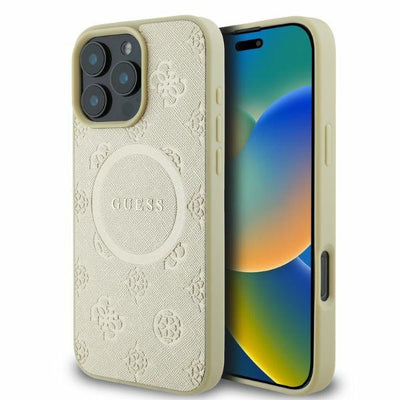 Husa Guess pentru iPhone 16 Pro 6,3" Auriu Hardcase Saffiano Peony Classic Logo Magsafe