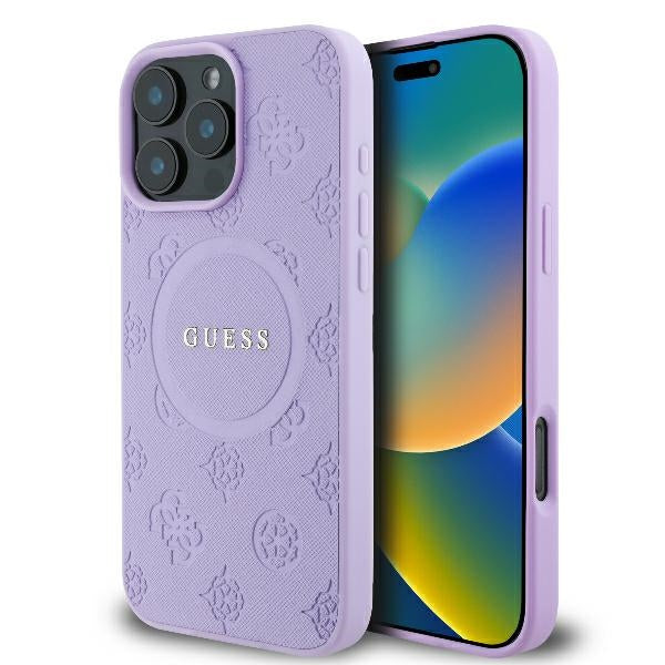 Husa Guess pentru iPhone 16 Pro Max 6,9" Saffiano Peony Classic Logo Mov Magsafe