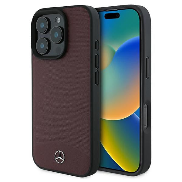 Husa Mercedes pentru iPhone 16 Pro Max 6,9" Mehmp16x23rbarr Hardcase Textured And Plain Leather Magsafe Rosu