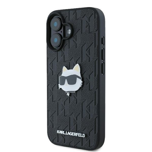Husă pentru iPhone 16 Karl Lagerfeld 6,1" KLHCP16SPGKLCHPK black Hard Monogram Choupette Head Pin – Negru