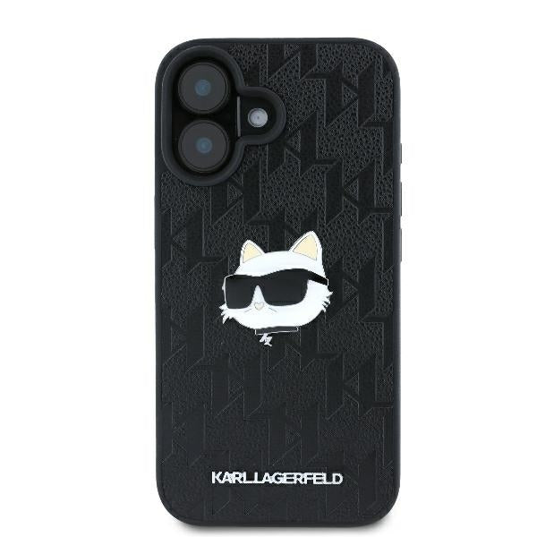 Husă pentru iPhone 16 Karl Lagerfeld 6,1" KLHCP16SPGKLCHPK black Hard Monogram Choupette Head Pin – Negru