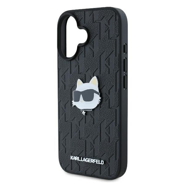 Husă pentru iPhone 16 Karl Lagerfeld 6,1" KLHCP16SPGKLCHPK black Hard Monogram Choupette Head Pin – Negru