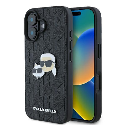 Husa Karl Lagerfeld pentru iPhone 16 6,1" Negru Hard Monogram Karl&Choupette Head Pin