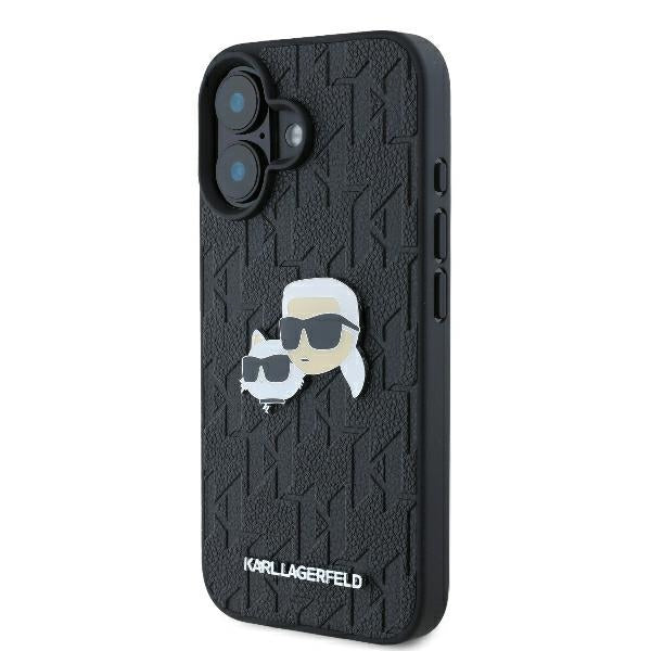 Husă pentru iPhone 16 Karl Lagerfeld 6,1" KLHCP16SPGKLKCPK black Hard Monogram Karl&Choupette Head Pin – Negru