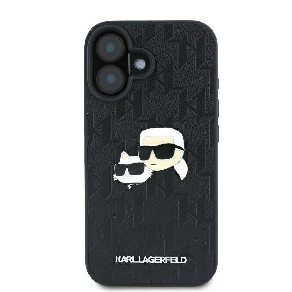 Husă pentru iPhone 16 Karl Lagerfeld 6,1" KLHCP16SPGKLKCPK black Hard Monogram Karl&Choupette Head Pin – Negru