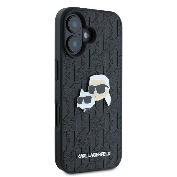 Husă pentru iPhone 16 Karl Lagerfeld 6,1" KLHCP16SPGKLKCPK black Hard Monogram Karl&Choupette Head Pin – Negru