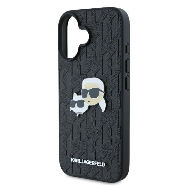 Husă pentru iPhone 16 Karl Lagerfeld 6,1" KLHCP16SPGKLKCPK black Hard Monogram Karl&Choupette Head Pin – Negru