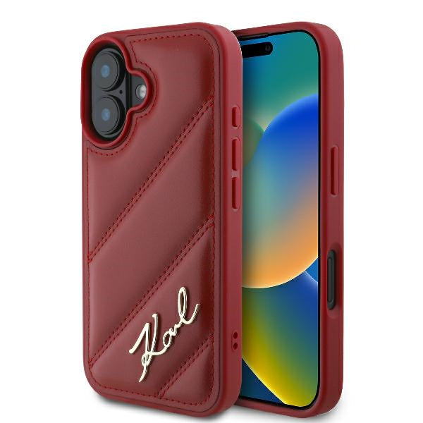 Husa Karl Lagerfeld pentru iPhone 16 6,1" Klhcp16spqdsmgr Rosu Hard Diagonal Quilted Script