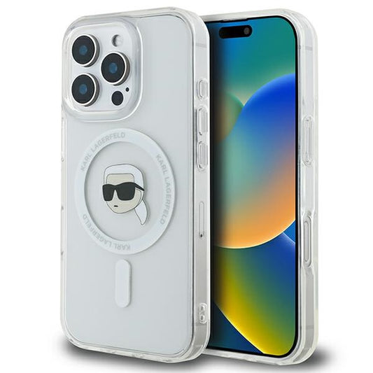 Karl Lagerfeld case for iPhone 16 Pro 6,3" KLHMP16LHLSKIH white Hard IML Metal Karl Head MagSafe