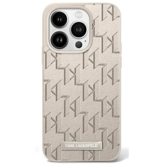 Karl Lagerfeld case for iPhone 16 Pro 6,3" KLHMP16LPKHPORPE Beige Hard Leather Monogram Metal Logo MagSafe
