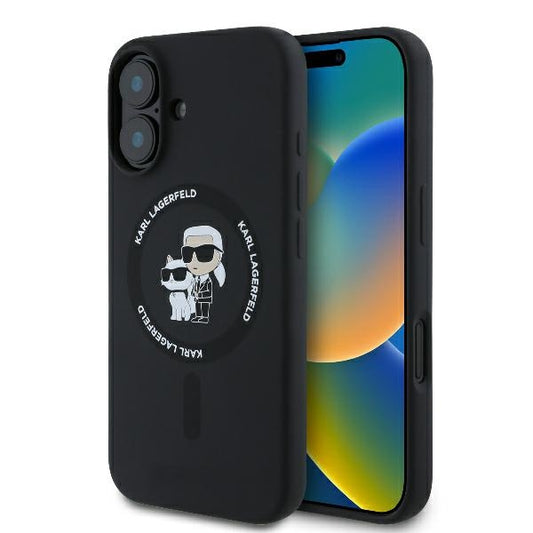 Karl Lagerfeld case for iPhone 16 Plus 6,7" KLHMP16MSCMKCRHK black Hard Silicone Karl&Choupette Heads Ring MagSafe