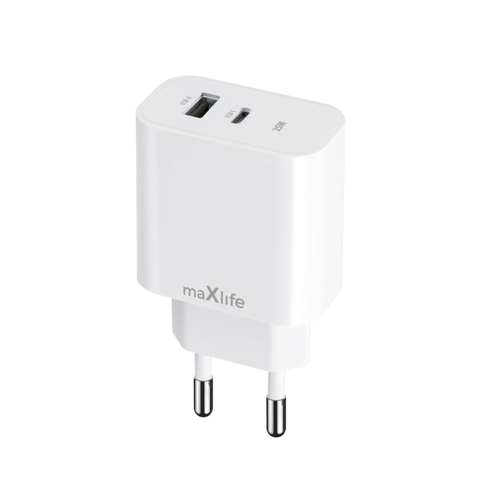 Incarcator Maxlife Mxtc-06-25ac PD QC 1x Usb-c 1x USB 25W Alb