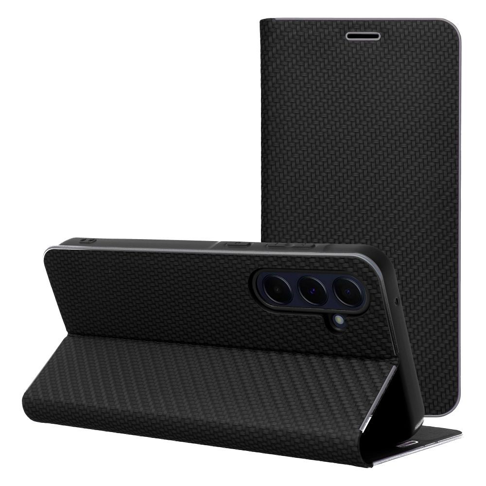 Husa Luna Book Carbon Flip pentru Samsung S25 FE Negru