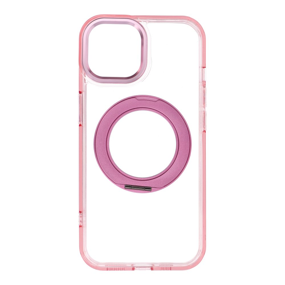 Husa pentru iPhone 15 Frame Circle Stand Compatible cu Magsafe Roz