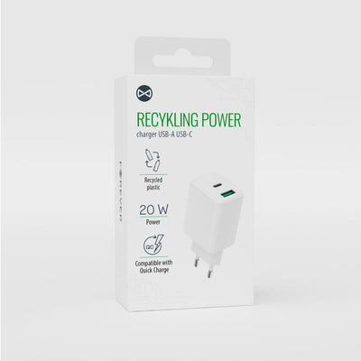 Incarcator priza Forever Recycled USB + Usb-c 20W Lsr20-ac-00 Alb