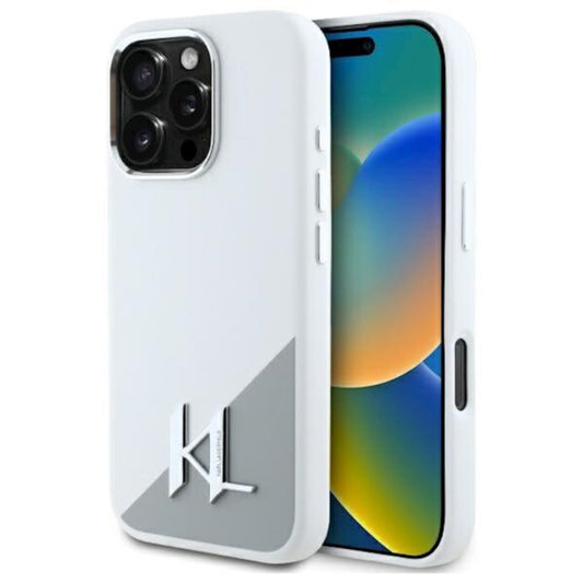 Karl Lagerfeld case for iPhone 16 Pro 6,3" KLHMP16LSCMKMPCH white Hard Silicone Shadow Metal Initial MagSafe