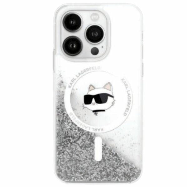Husă pentru iPhone 16 Karl Lagerfeld 6,1" KLHMP16SLGCHSGH transparent Hard Liquid Glitter Choupette Head MagSafe – Transparent