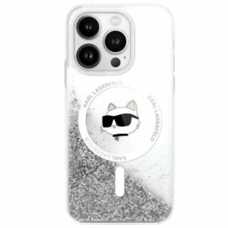 Husă pentru iPhone 16 Karl Lagerfeld 6,1" KLHMP16SLGCHSGH transparent Hard Liquid Glitter Choupette Head MagSafe – Transparent