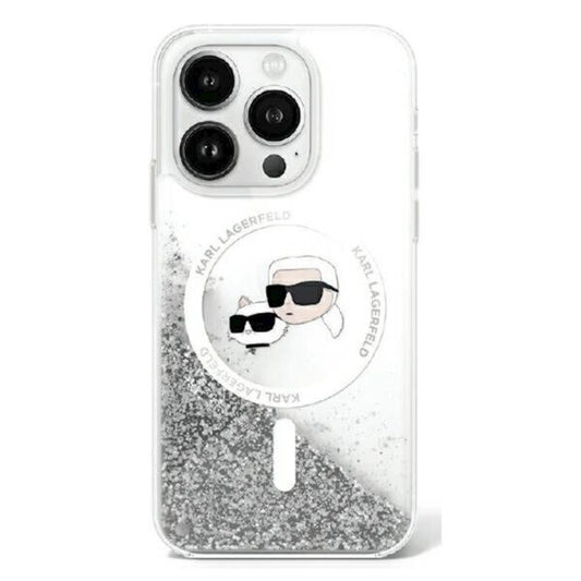 Karl Lagerfeld case for iPhone 16 6,1" KLHMP16SLGKCSGH transparent Hard Liquid Glitter Karl&Choupette Head MagSafe