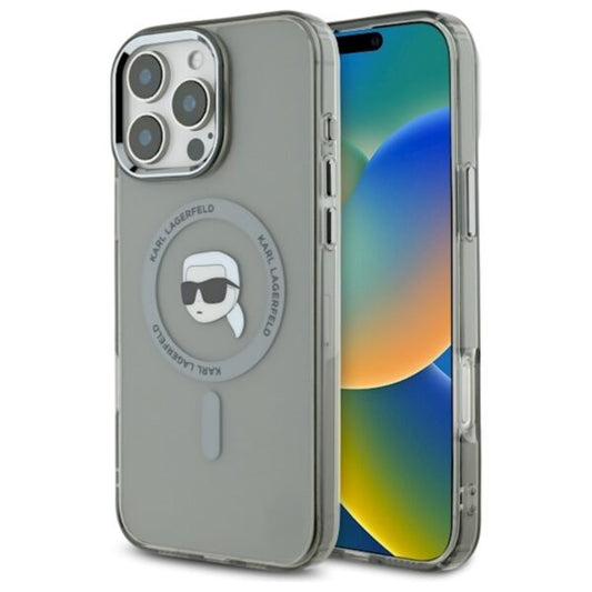 Husă pentru iPhone 16 Pro Max Karl Lagerfeld 6,9" KLHMP16XHLSKIK black Hard IML Metal Karl Head MagSafe – Negru