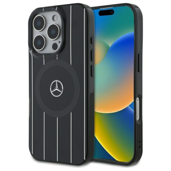 Husa Mercedes pentru iPhone 16 Pro 6,3" Mehmp16l23hrsk Hardcase MB Double Layer Crossed Lines Magsafe Negru