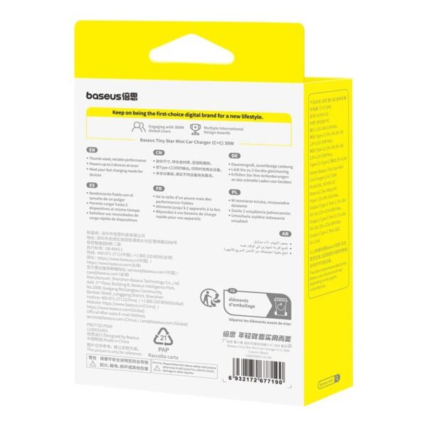 Încărcător auto Baseus Mini Tiny Star 2C PD 1x USB‑C – port USB‑C 30W negru