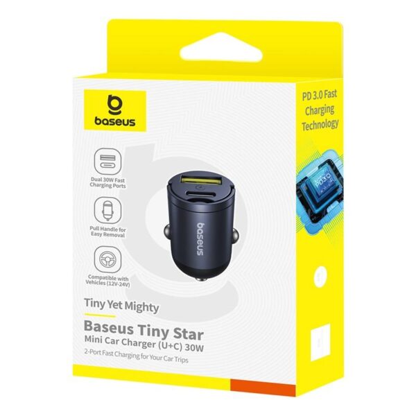 Încărcător auto Baseus Mini Tiny Star PD 1x USB‑C – USB‑A 30W negru