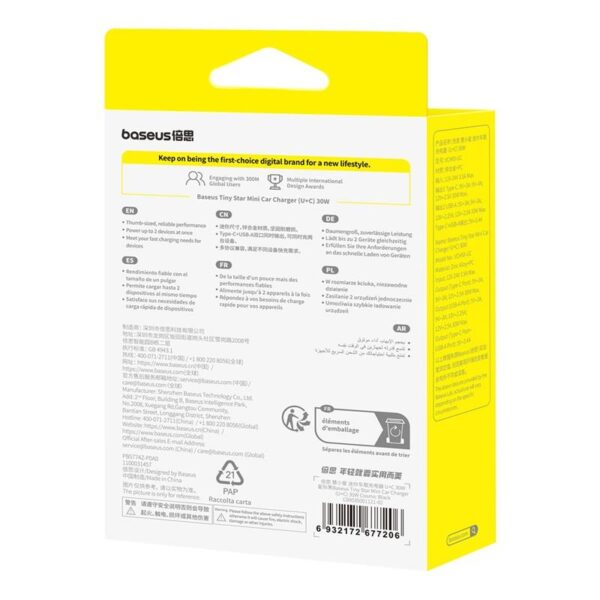 Încărcător auto Baseus Mini Tiny Star PD 1x USB‑C – USB‑A 30W negru