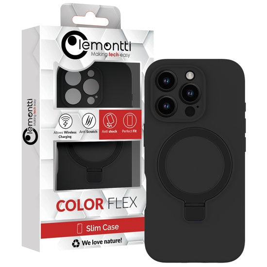 Lemontti Husa Liquid Silicon MagSafe iPhone 16 Pro, cu suport, Negru