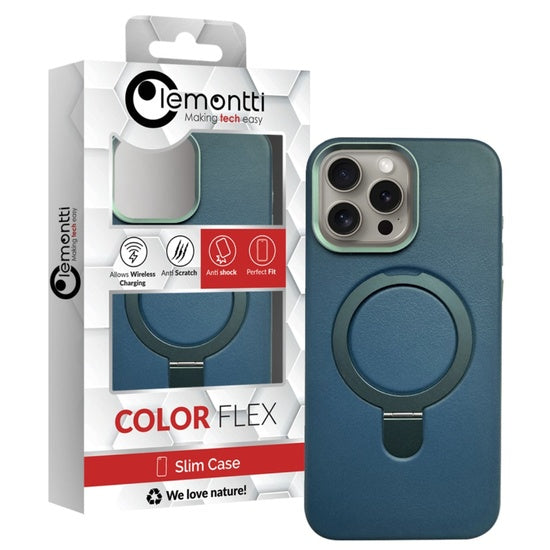 Lemontti Husa Piele MagSafe cu inel stand iPhone 16 Pro Verde