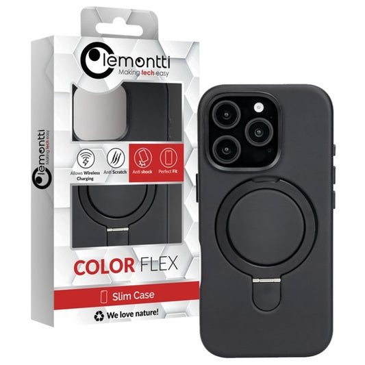 Lemontti Husa Piele MagSafe cu inel stand iPhone 15 Pro Negru