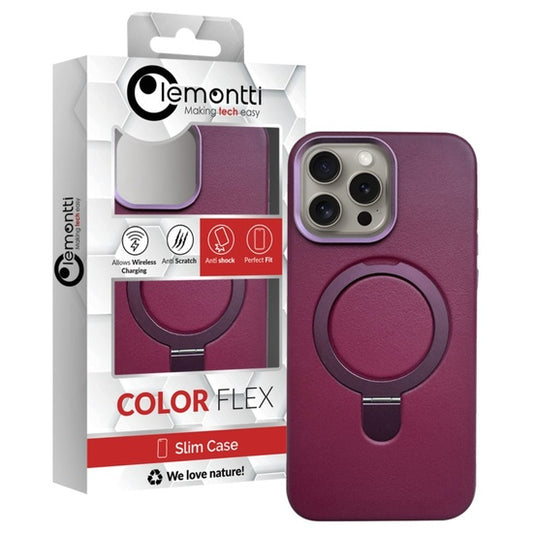 Lemontti Husa Piele MagSafe cu inel stand iPhone 15 Pro Visiniu