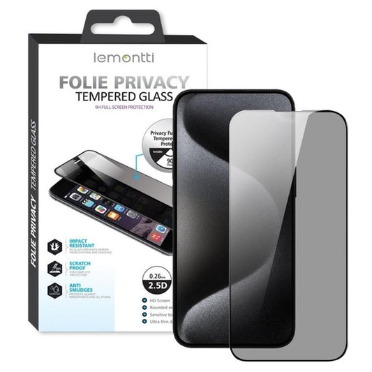 Lemontti Folie Sticla Privacy Full Fit iPhone 17 Pro Max / 16 Pro Max Negru