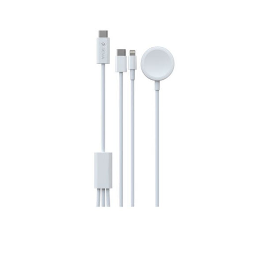 Devia cablu 3in1 Smart EA520 USB-C - USB-C + Lightning Alb with inductive magnetic charger for Apple Watch