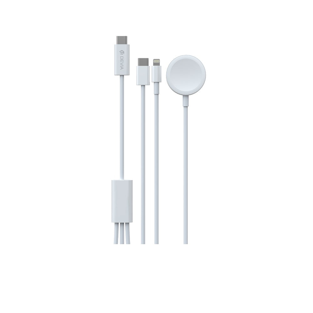Devia cablu 3in1 Smart EA520 USB-C - USB-C + Lightning Alb with inductive magnetic charger for Apple Watch