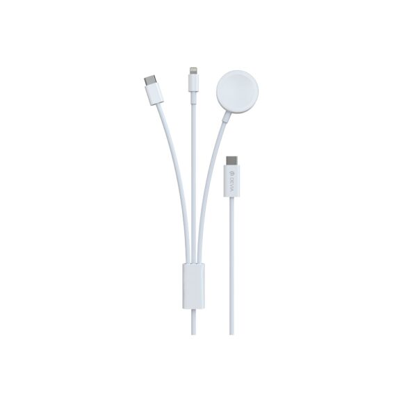 Devia cablu 3in1 Smart EA520 USB-C - USB-C + Lightning Alb with inductive magnetic charger for Apple Watch