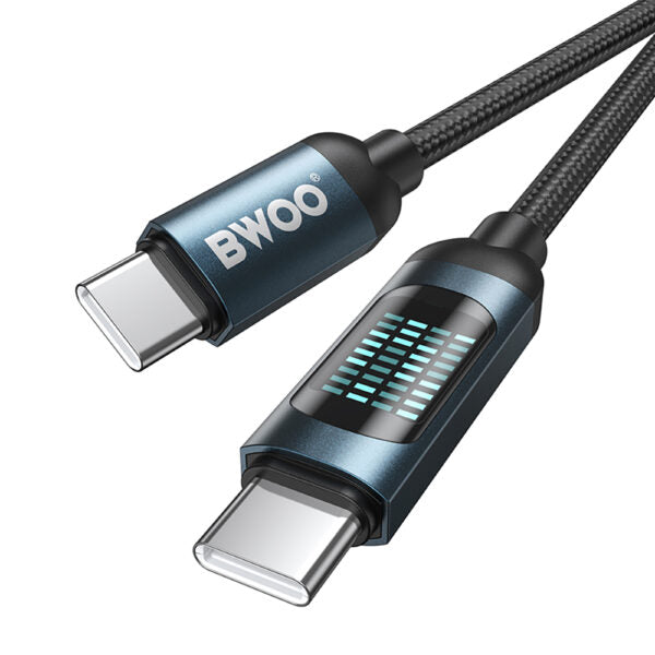 BWOO USB-C - USB-C cablu 1m 60W with LED display, braided, Negru