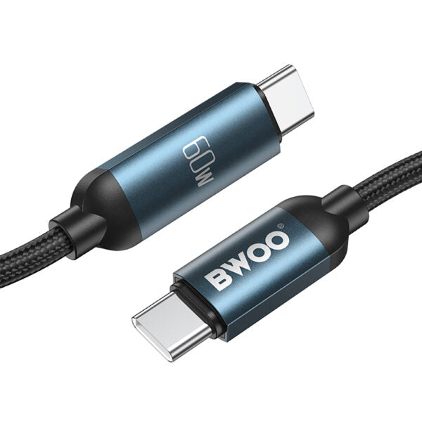 BWOO USB-C - USB-C cablu 1m 60W with LED display, braided, Negru
